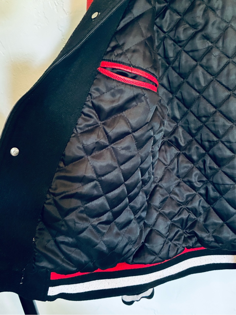 Black Pyramid Letterman Black & Red Faux Leather Jacket - Picture 5 of 7